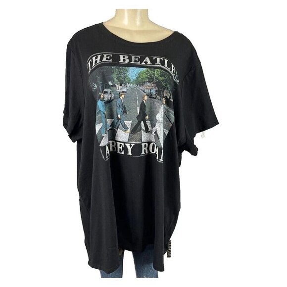 The Beatles +4 Black Crew Neck Abbey Road Street Scene Graphic Short Sleeve Tee - Picture 2 of 6